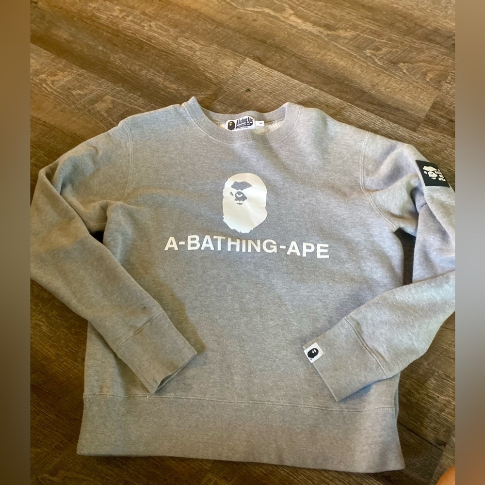 A Bathing Ape Crewneck Sweatshirt Grey Made in Japan